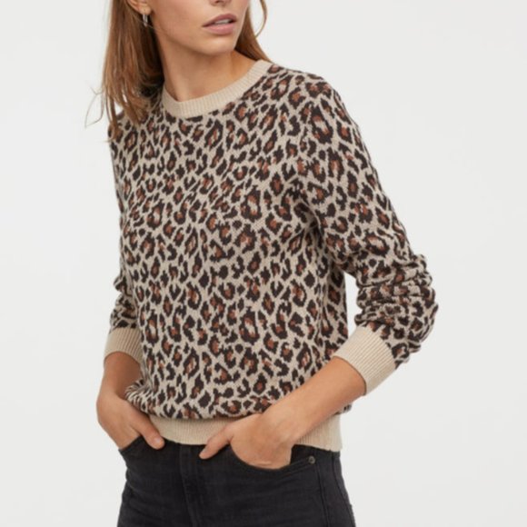 H&M Sweaters - H&M Leopard Crewneck Jacquard-knit Sweater